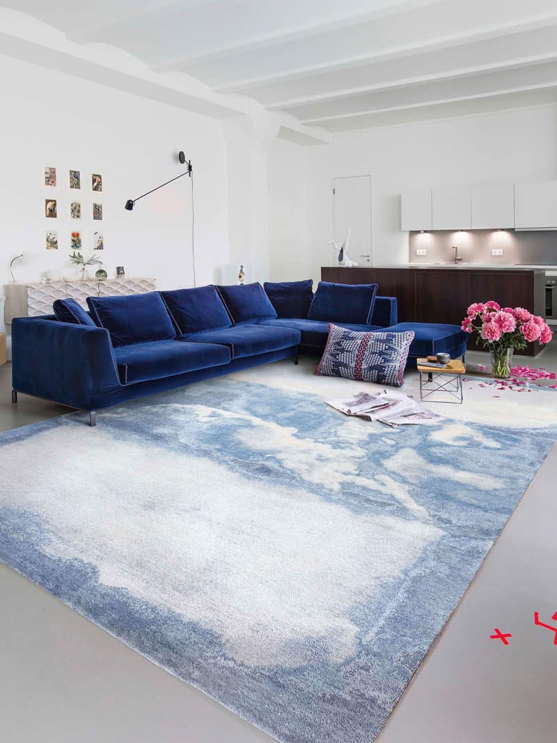Clouds Blue handgemaakte luxe vloerkleed