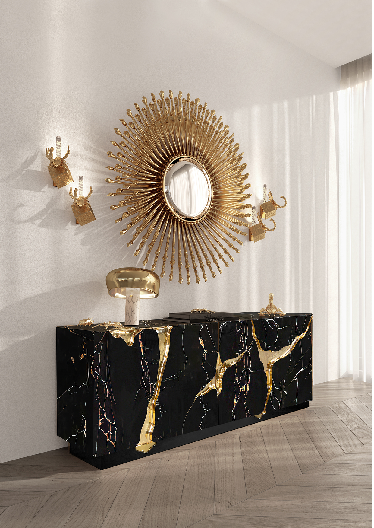 Zwart en goud luxueus dressoir