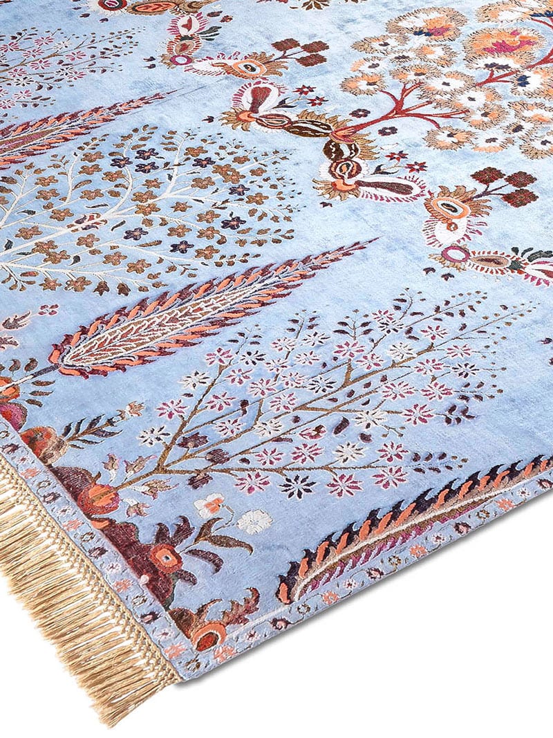 Mughal blauw handgemaakte luxe tapijt
