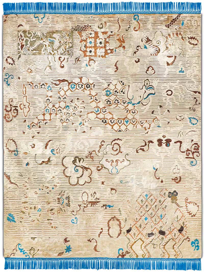 Dragon blauw / beige handgeknoopt tapijt | Maat: 305 × 427 cm