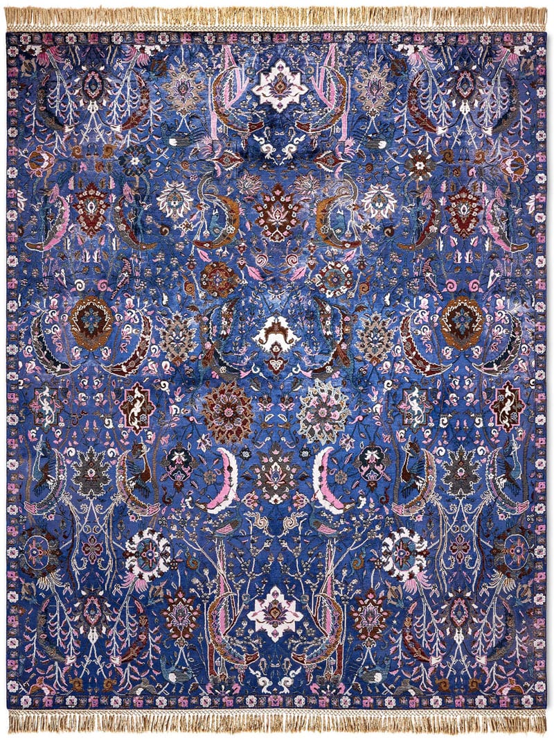 Kerman blauw handgemaakte luxe vloerkleed