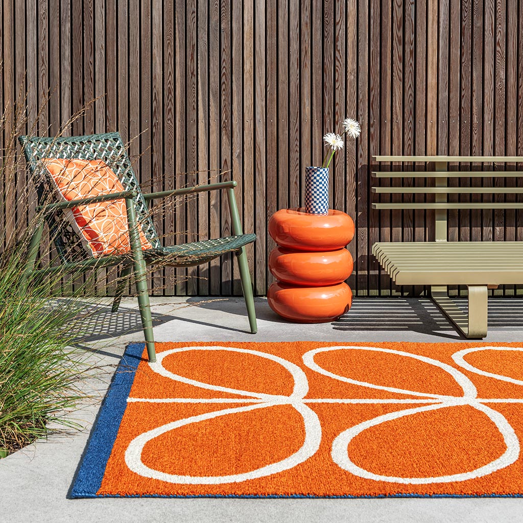 Linear stem oranje outdoor tapijt | Maat: 140 × 200 cm