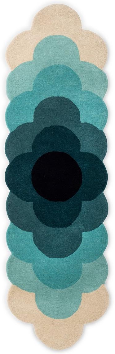 Optical flower teal tapijt | Maat: 87 × 300 cm