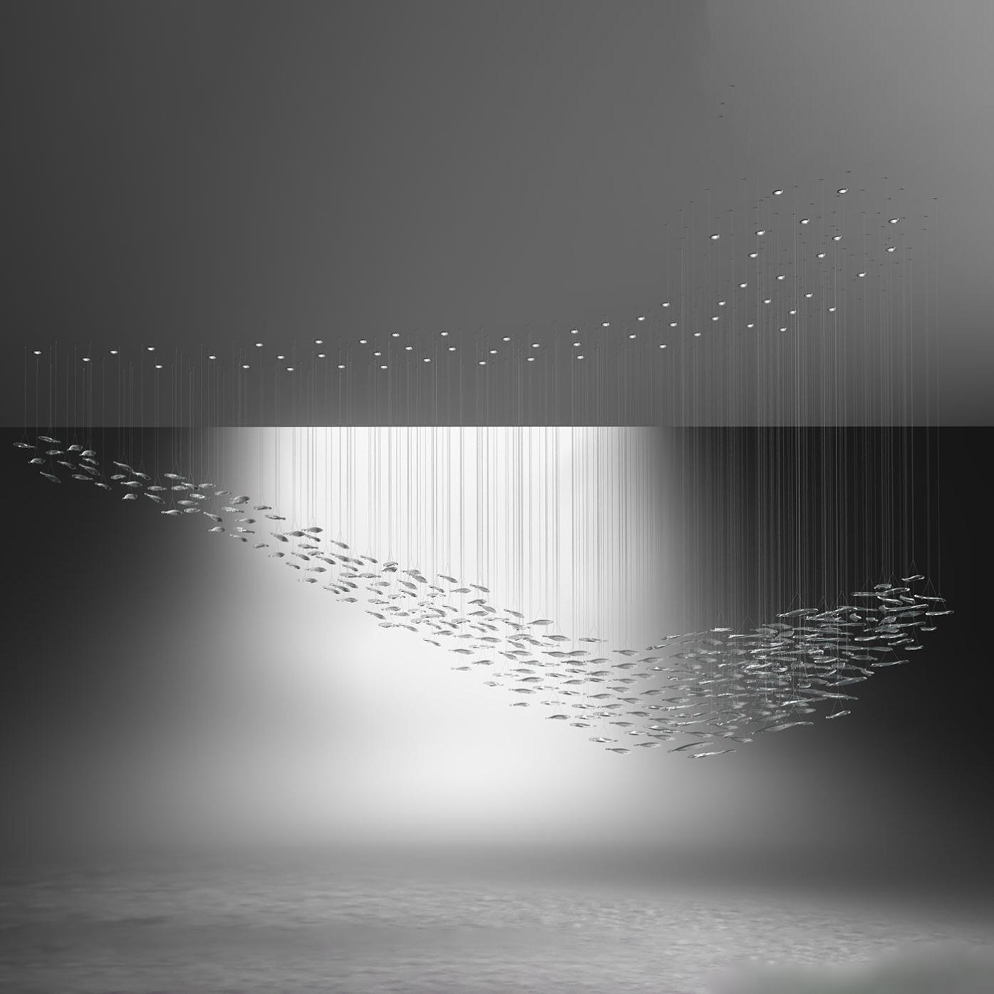 Moderne Glas Blad Waterval Kroonluchter