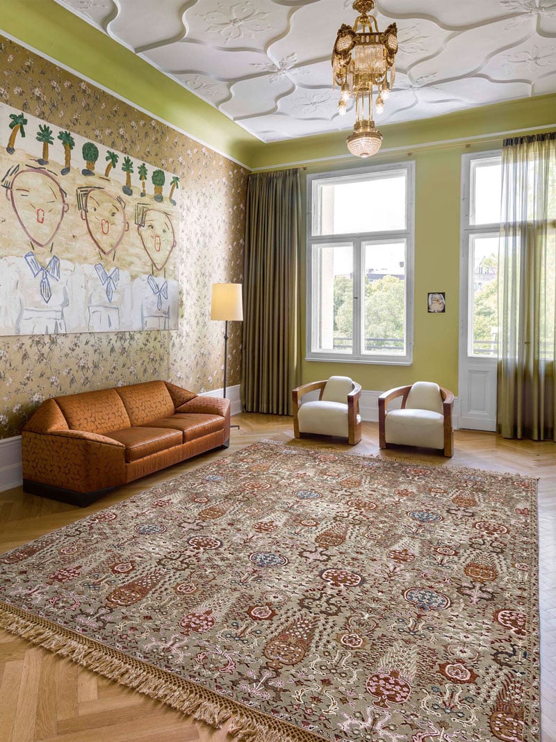 Isfahan grijs / groen handgemaakte luxe vloerkleed