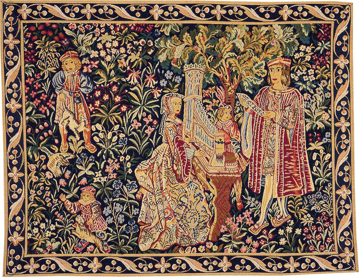 Lady with Organ wandtapijt met rand | Maat: 75 × 100 cm