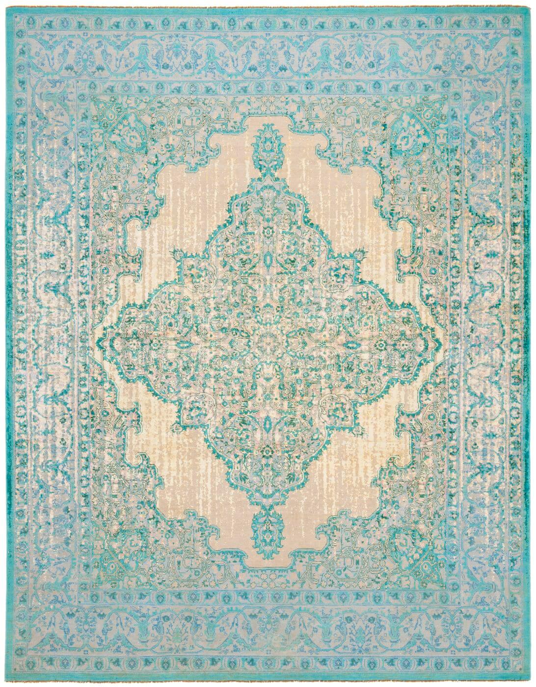 Tabriz fashion double vendetta aqua roze vloerkleed