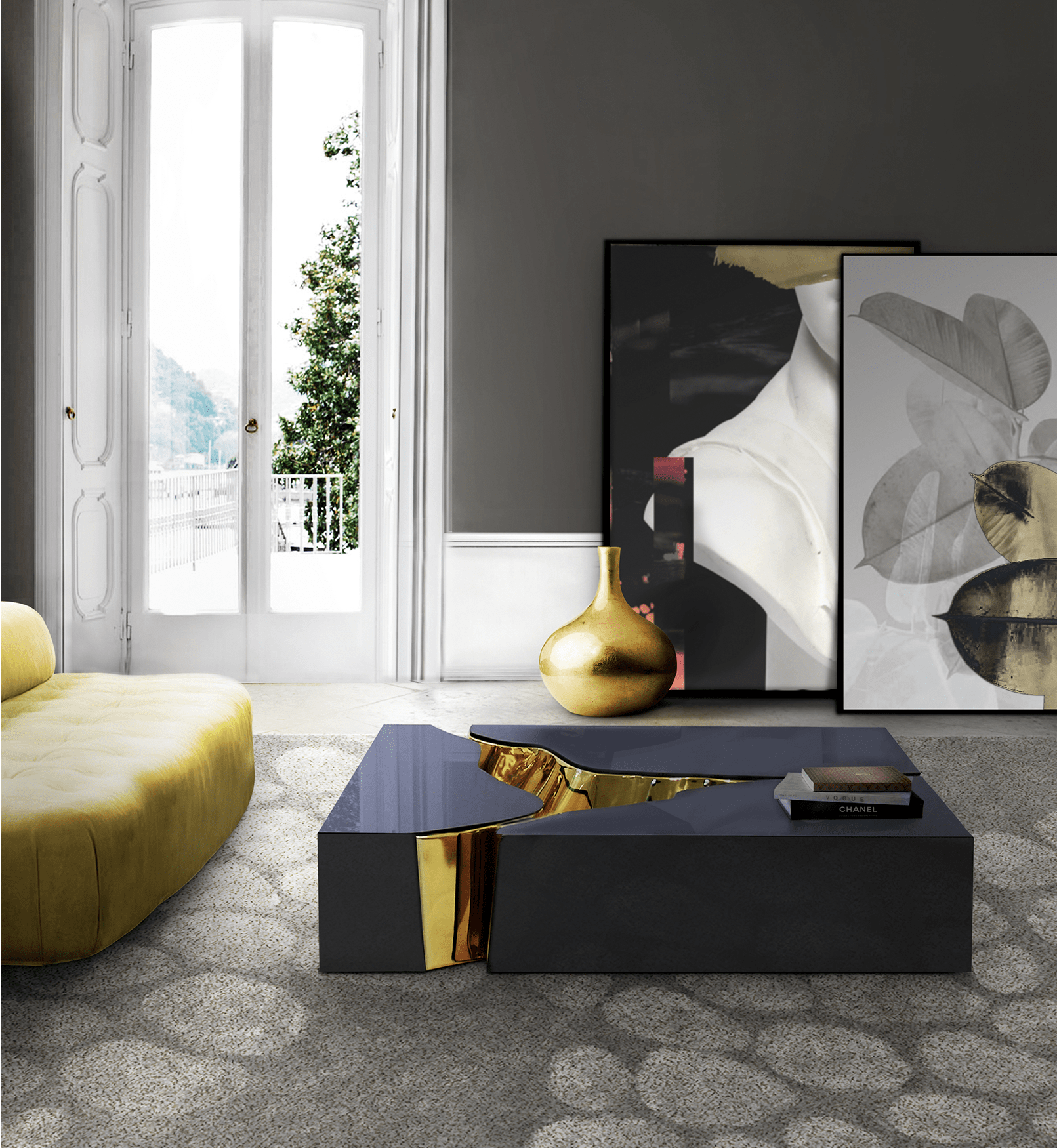 Fissure zwart gouden salontafel
