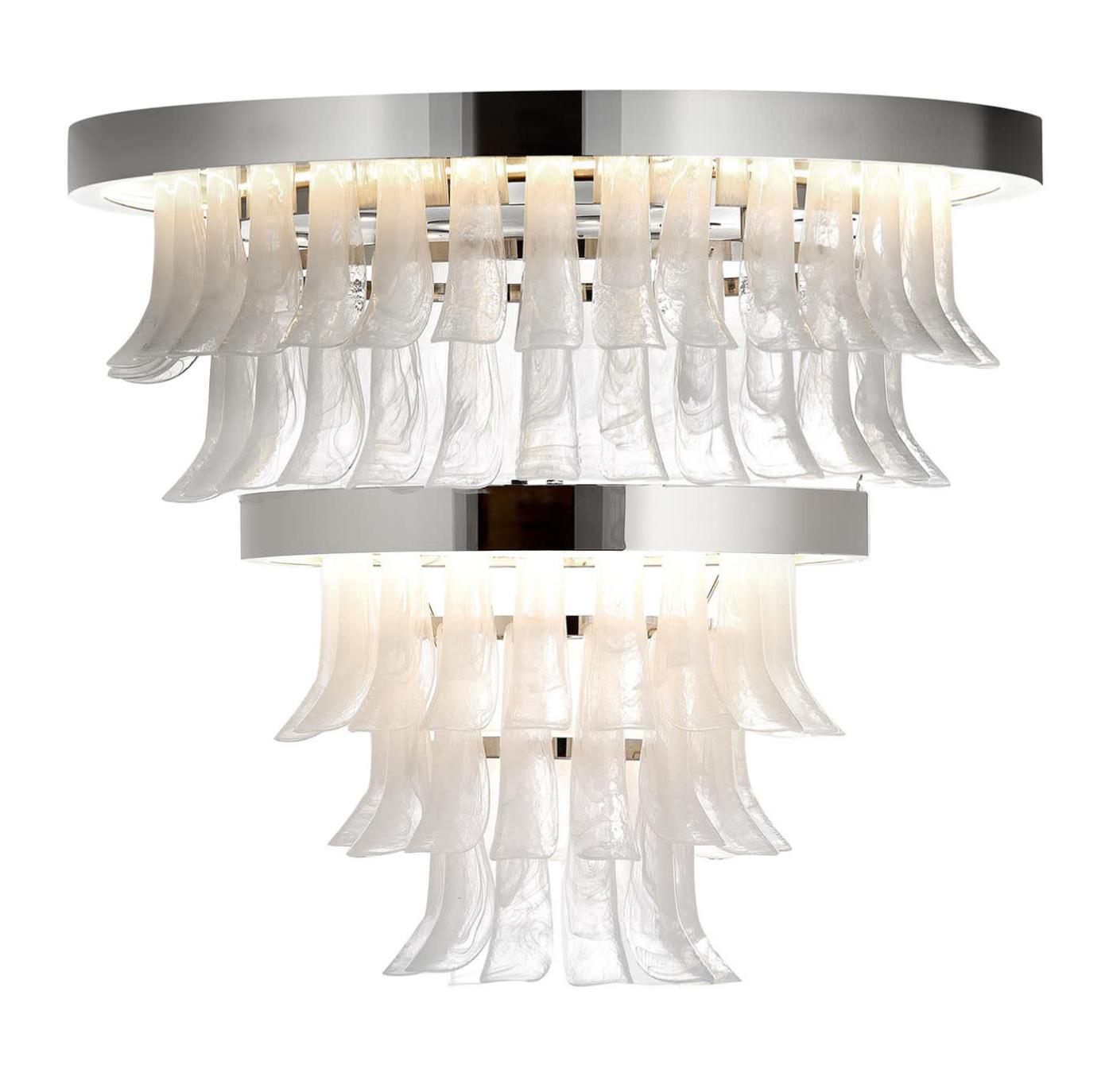 Gepolijst Nikkel en Murano Glas Kroonluchter
