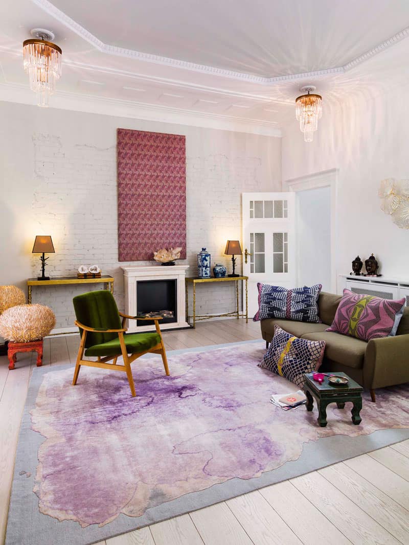 Mono paars luxe handgeknoopt vloerkleed