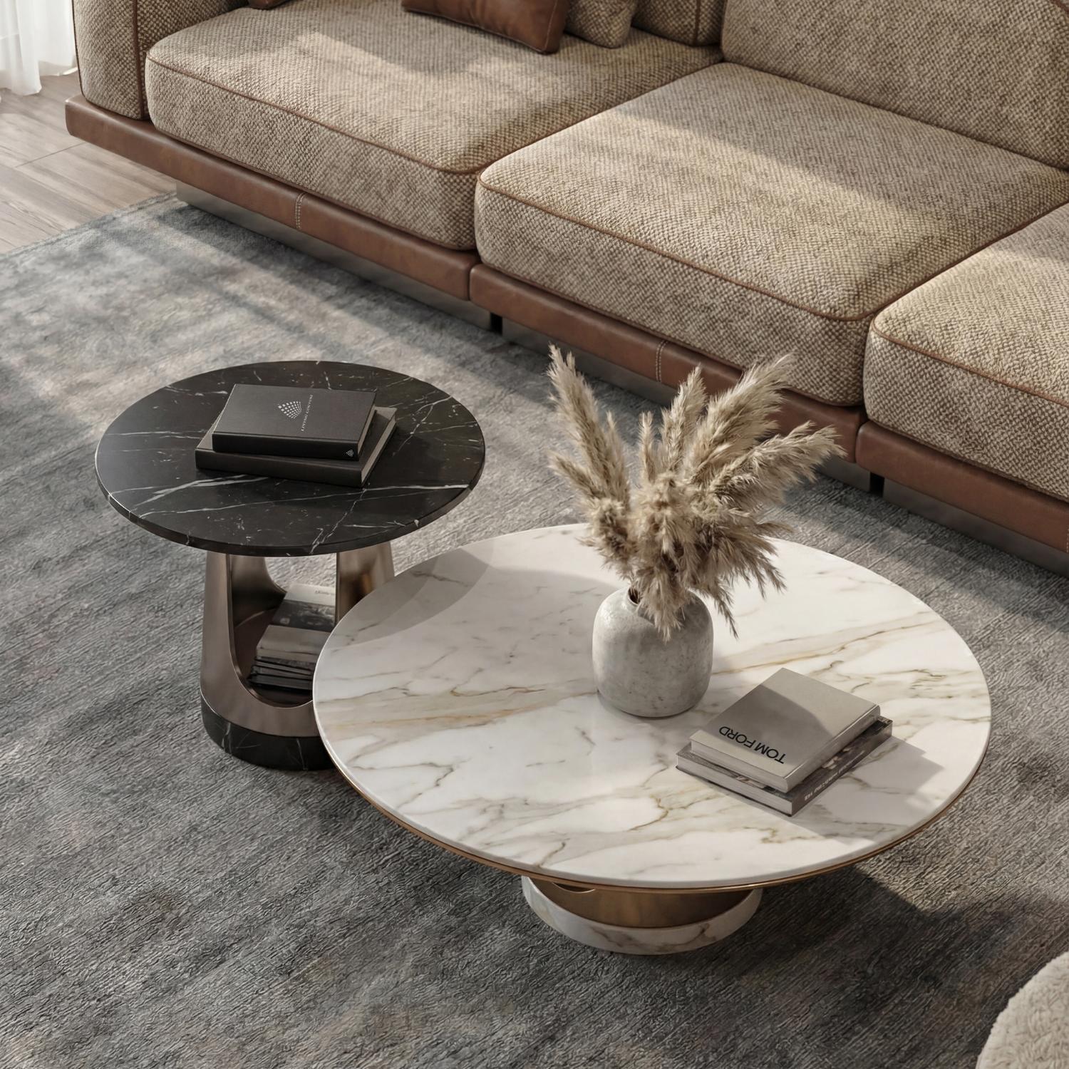 Aura rond salontafel met donker stenen blad