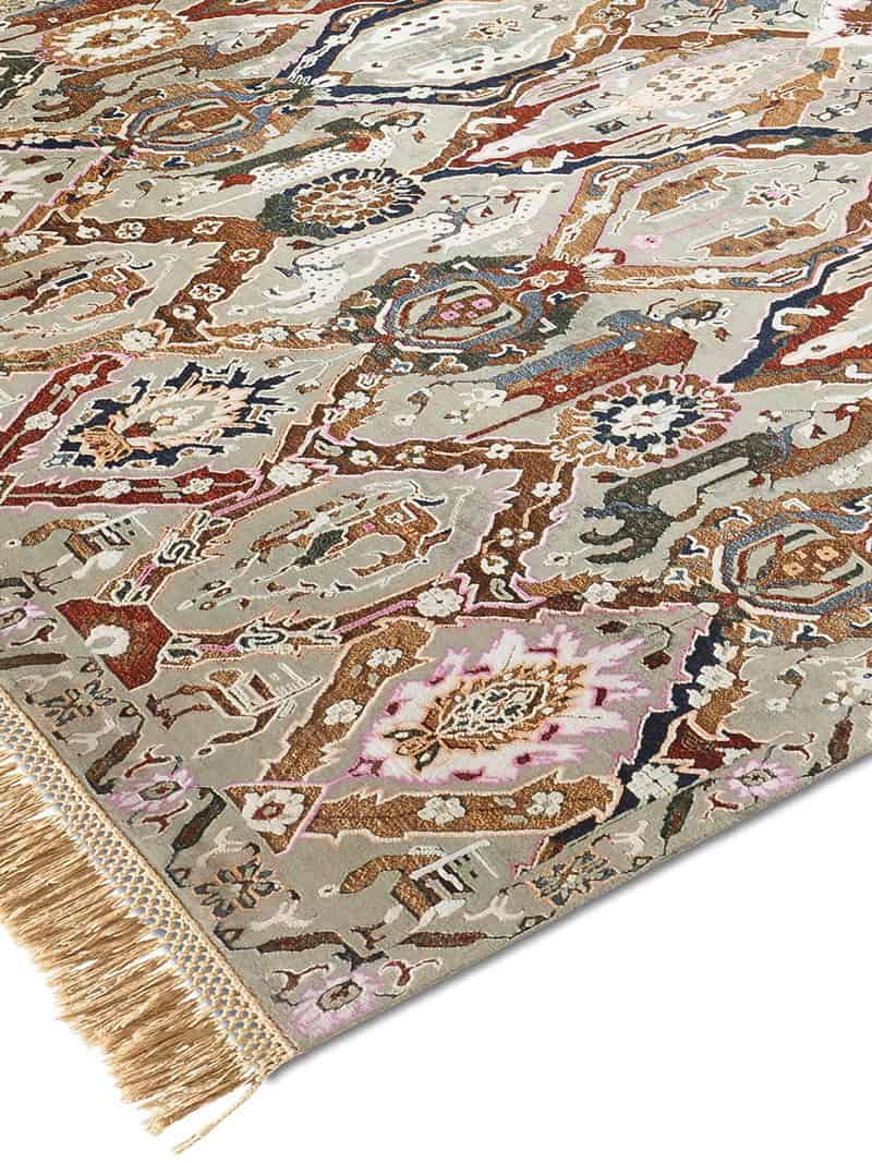 KavaBagh grijs / groen handgemaakte luxe vloerkleed