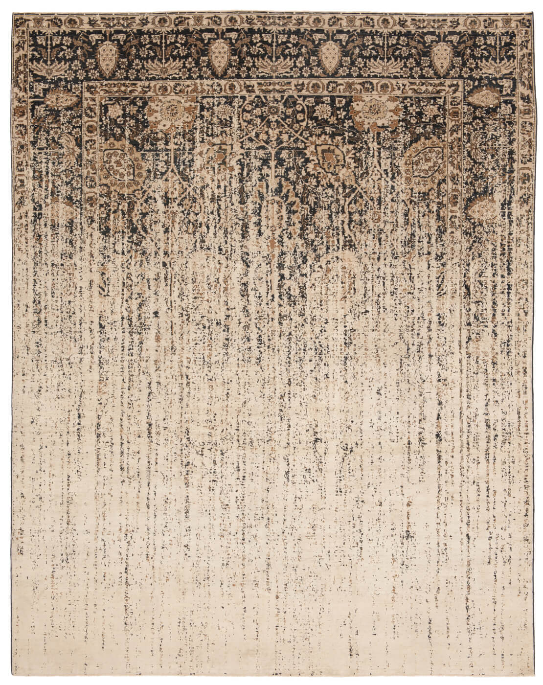 Tabriz riverside vendetta zwart beige zijde vloerkleed