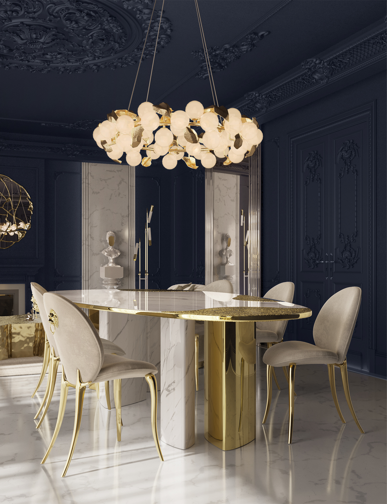 Athena Carrara marmer en gouden eettafel