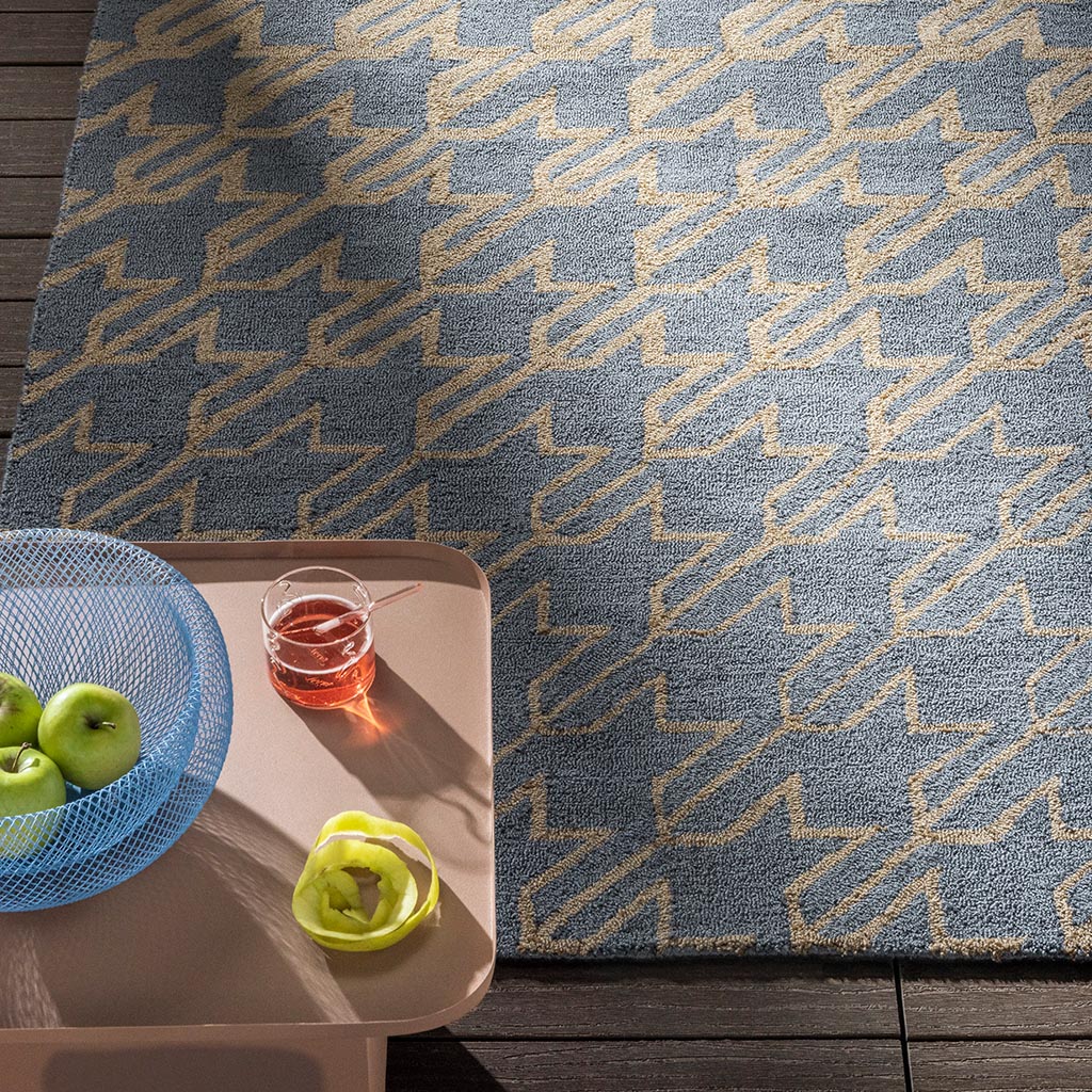 Houndstooth gewassen blauw outdoor tapijt | Maat: 250 × 350 cm