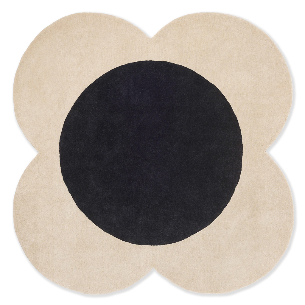 Flower spot ecru/zwart designer wol tapijt | Maat: Ø 150 cm