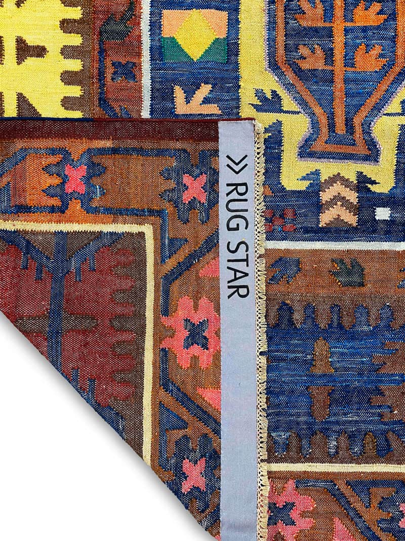 Flatweave blauw / rood handgemaakte luxe tapijt | Maat: 122 × 183 cm