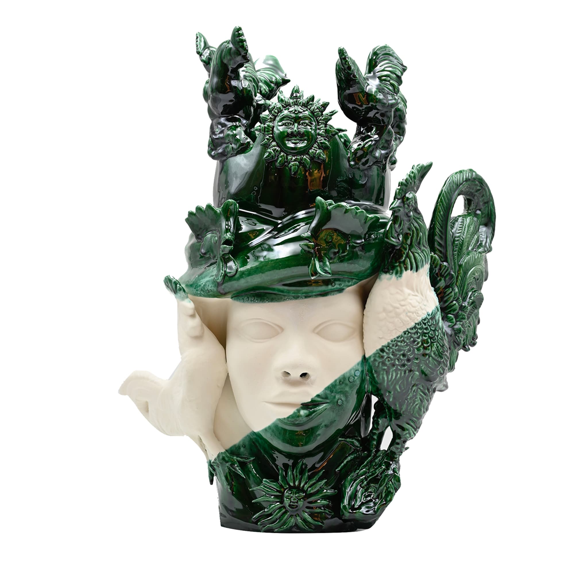 Groen-witte Moor's Head unieke sculptuur