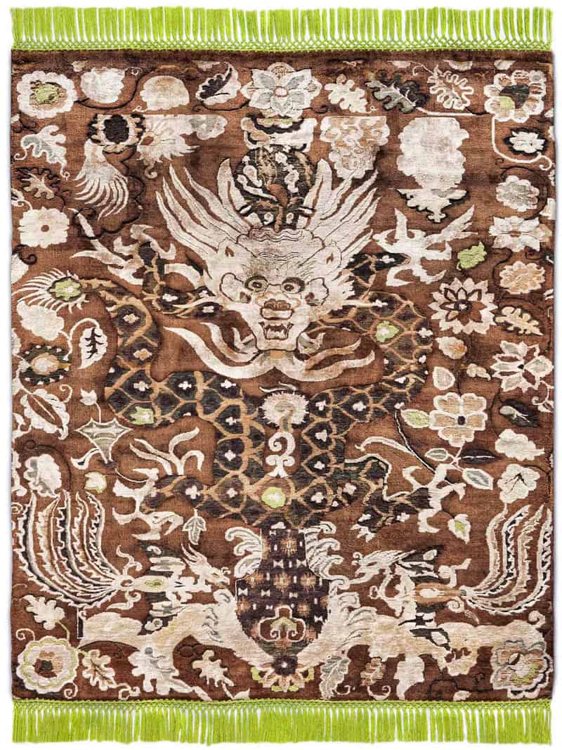 Dragon groen / beige handgeknoopt tapijt | Maat: 250 × 300 cm