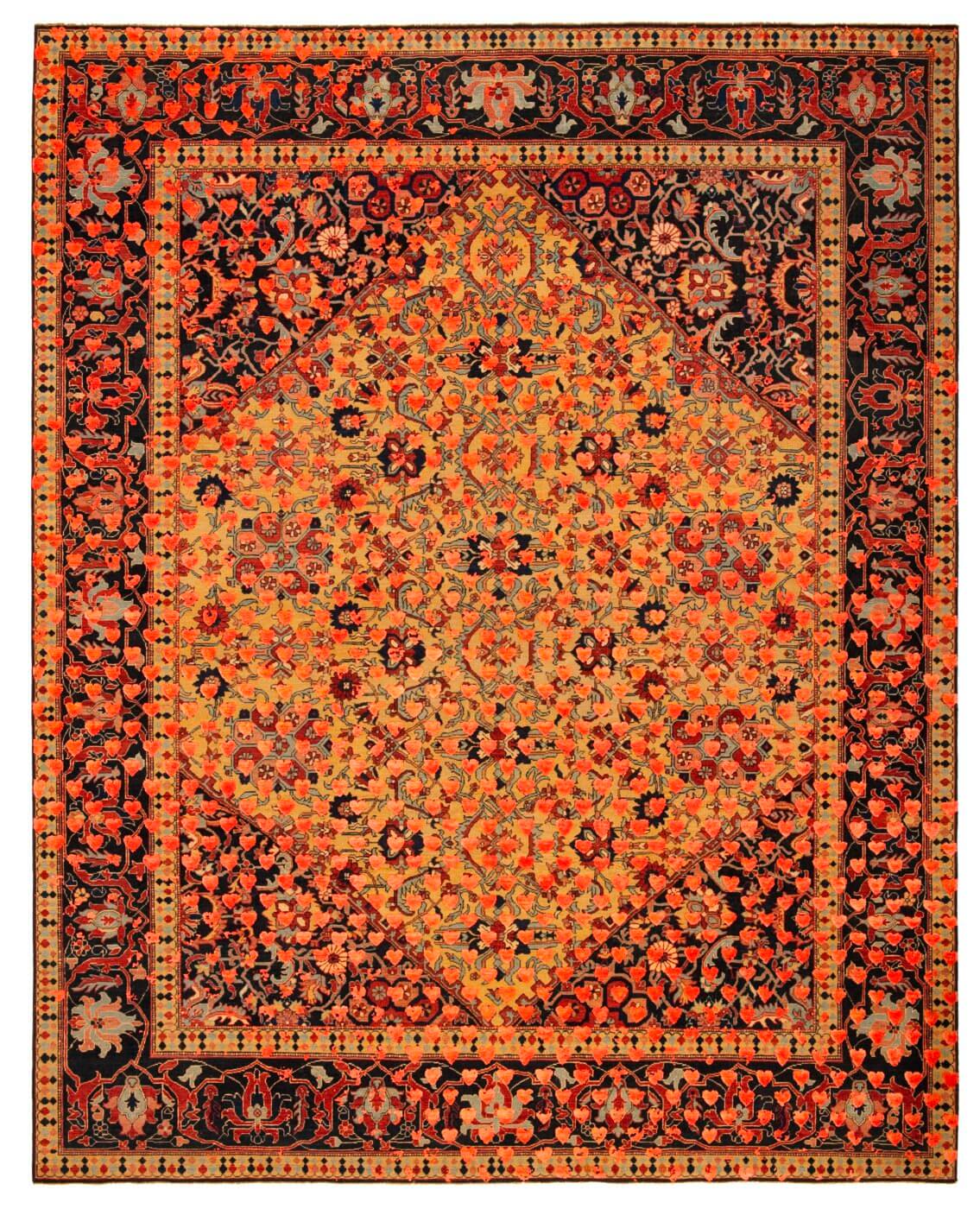 Serapi queensbury gebroken hart geel neonoranje zijde tapijt | Maat: 250 × 300 cm