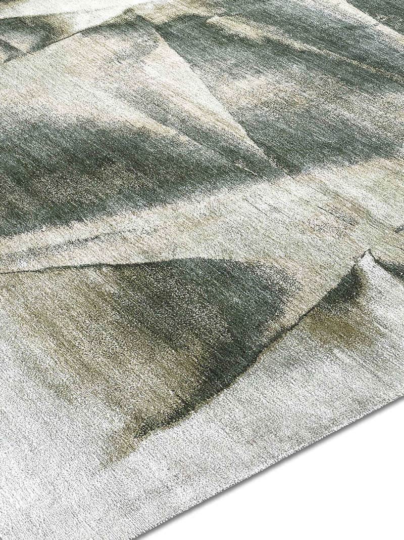 Olijfgroen handgeknoopt vloerkleed