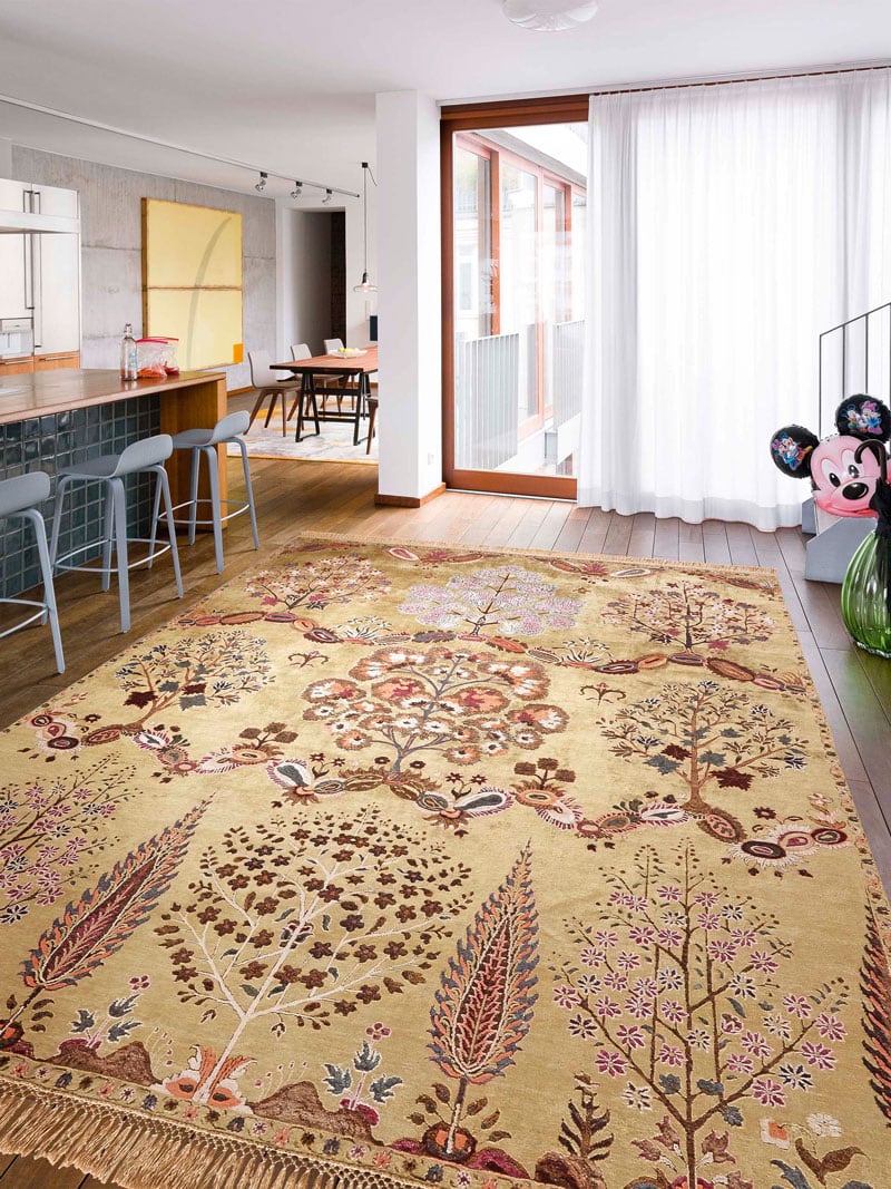 Mughal geel handgemaakte luxe vloerkleed