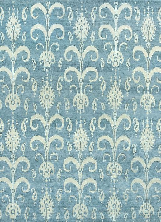 Ikat handgeknoopt wol blauw tapijt