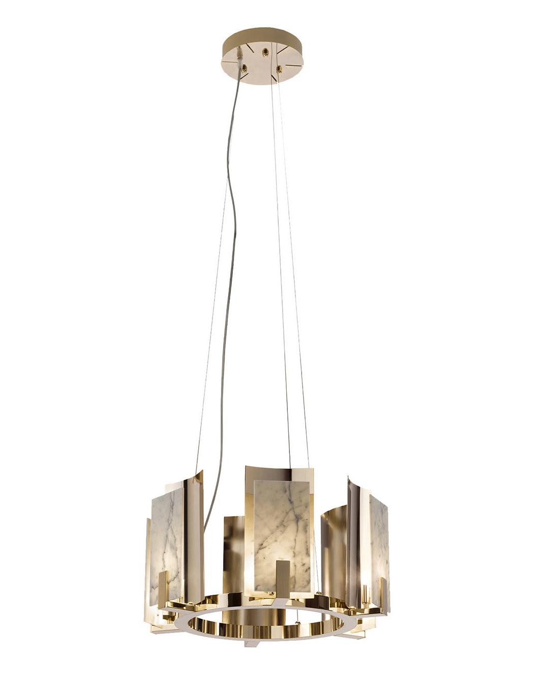 Carrara Marmer Ronde Kroonluchter in Gouden Afwerking