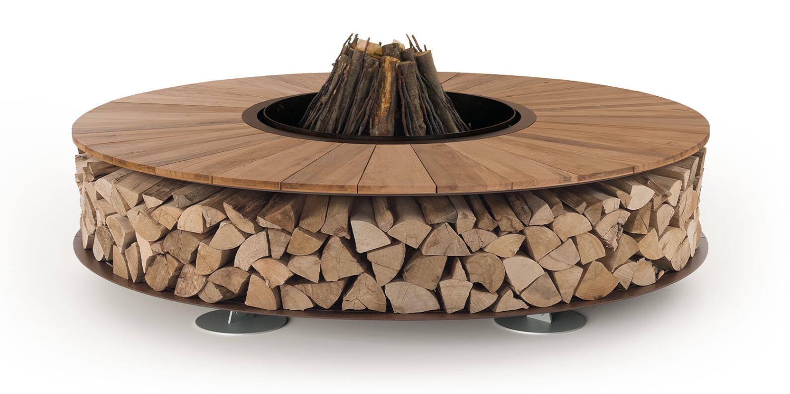 Zero houten vuurschaal | Afwerking: Kastanjehout | Afmetingen: Ø 200 cm
