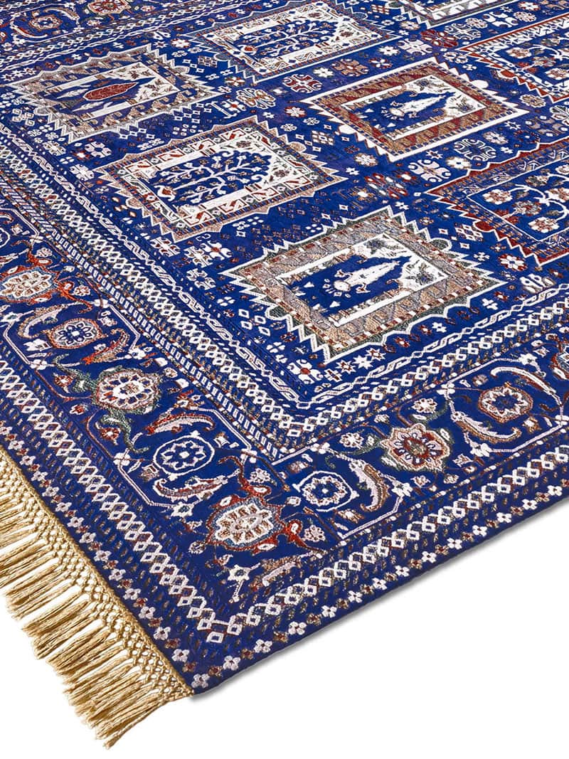 Mughal blauw handgemaakte luxe vloerkleed
