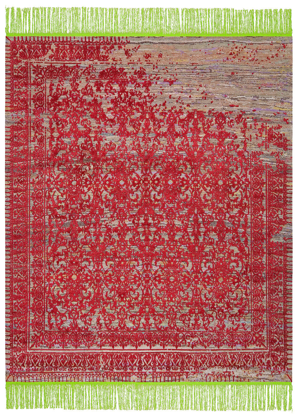 Ferrara radi rocked groen rood tapijt | Maat: 400 × 500 cm