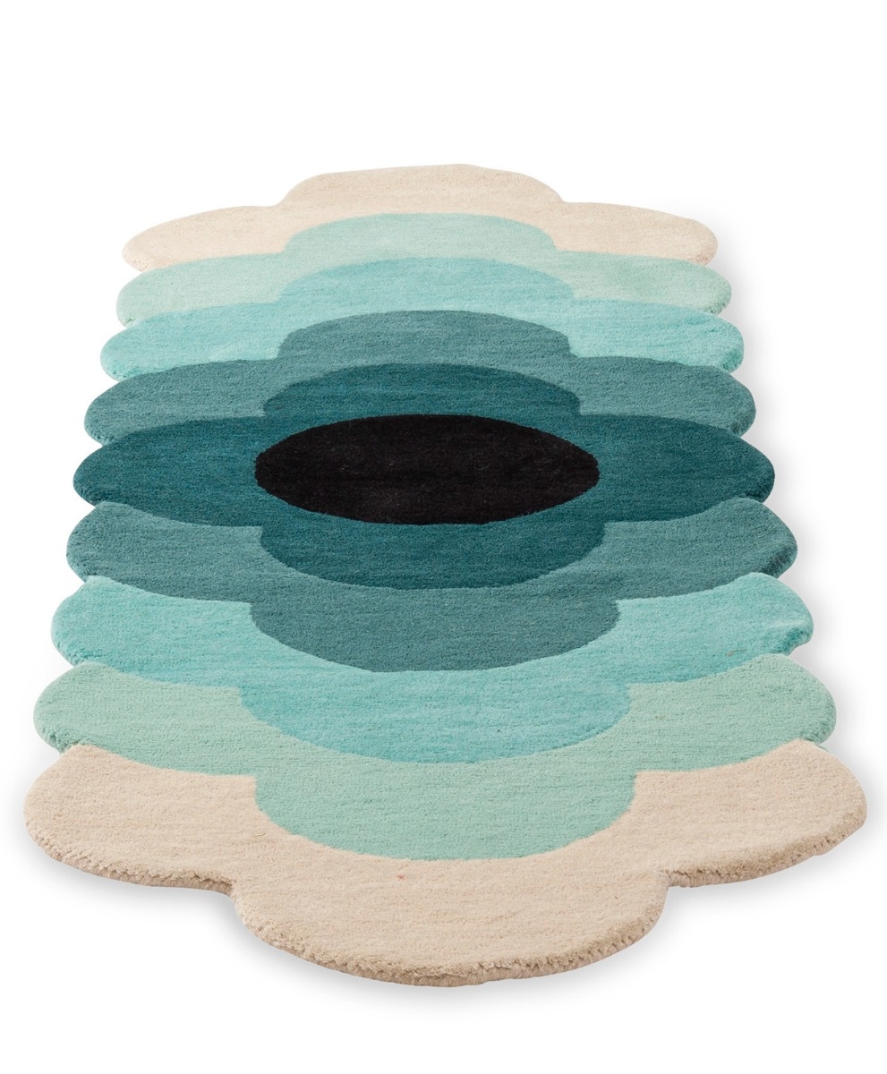 Optical flower teal tapijt | Maat: 87 × 300 cm