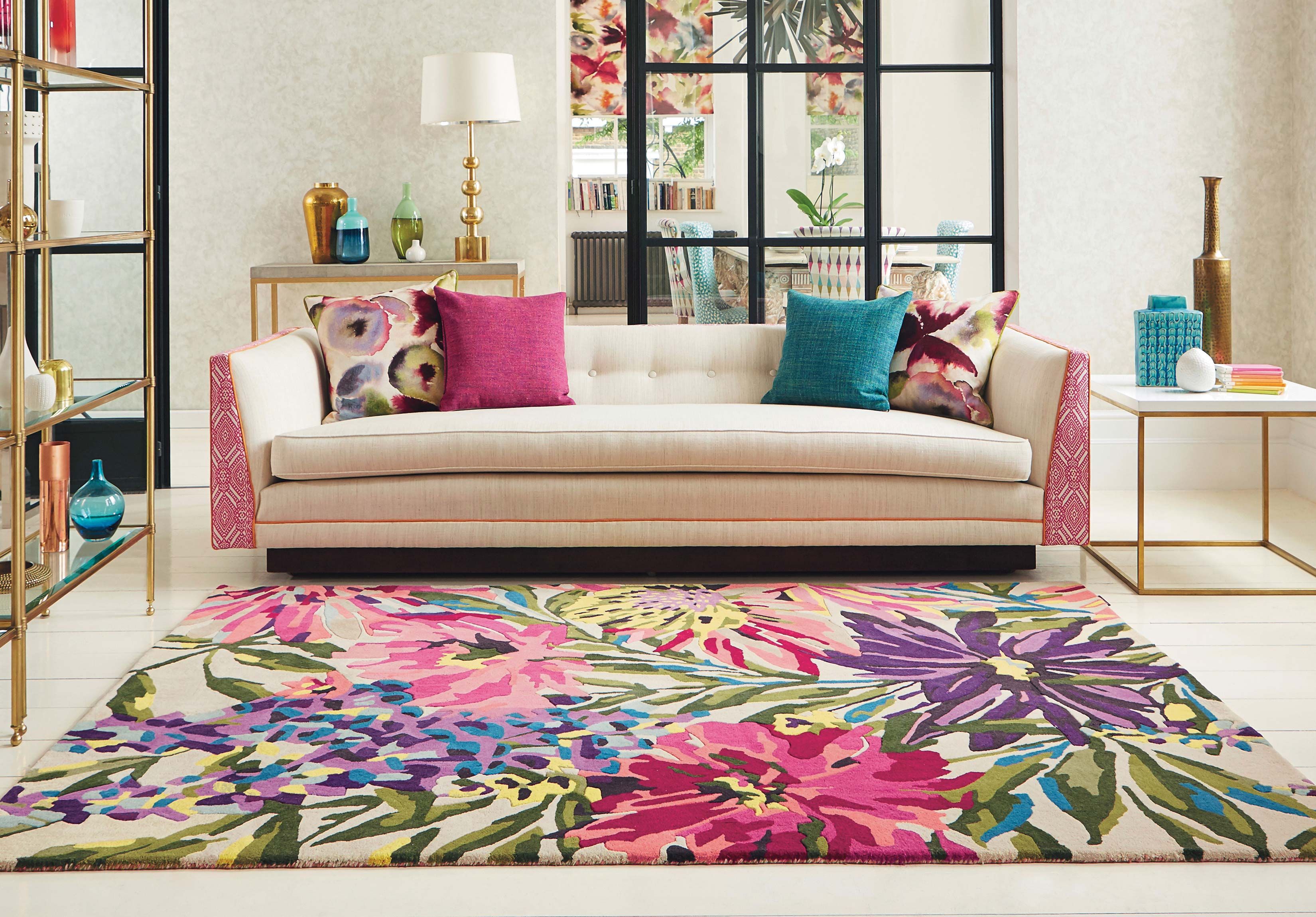 Floreale fuchsia tapijt | Maat: 140 × 200 cm