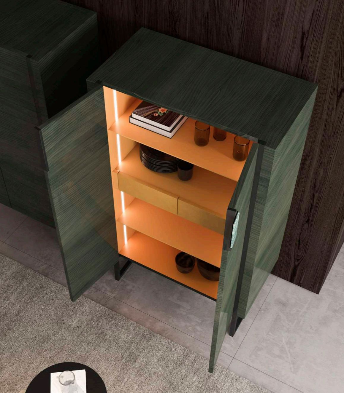Italiaanse houten kast met verlichting