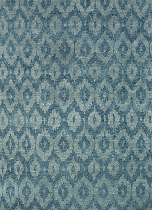 Ikat handgeknoopt wol blauw vloerkleed