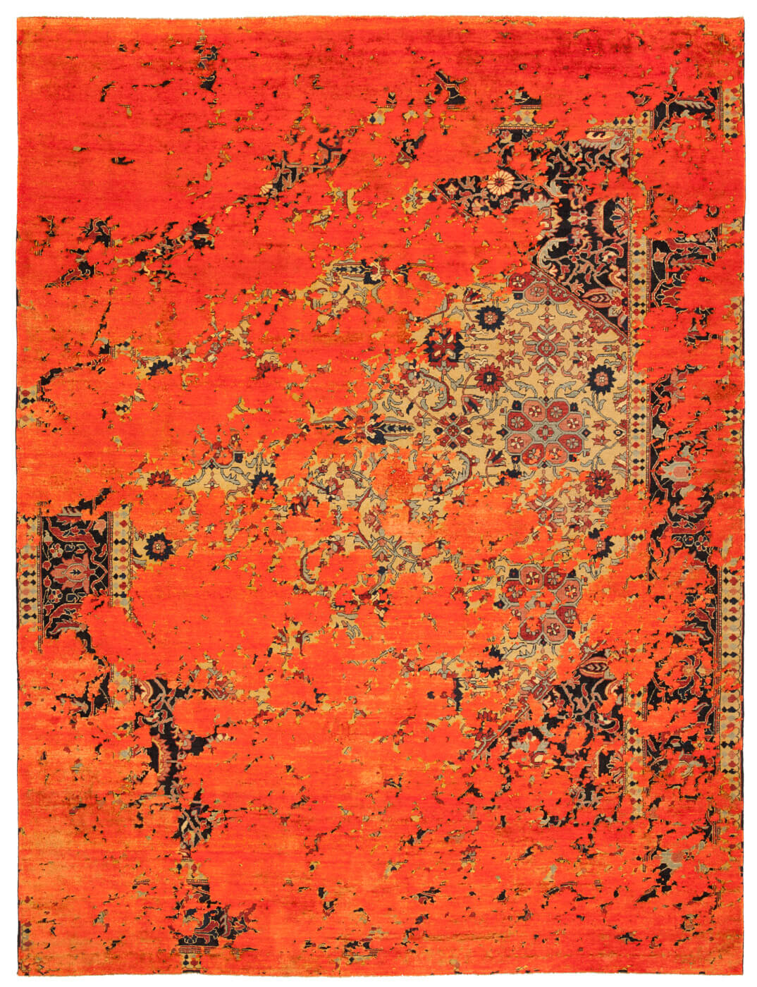 Serapi queensbury aerial geel neonoranje zijde tapijt | Maat: 250 × 300 cm