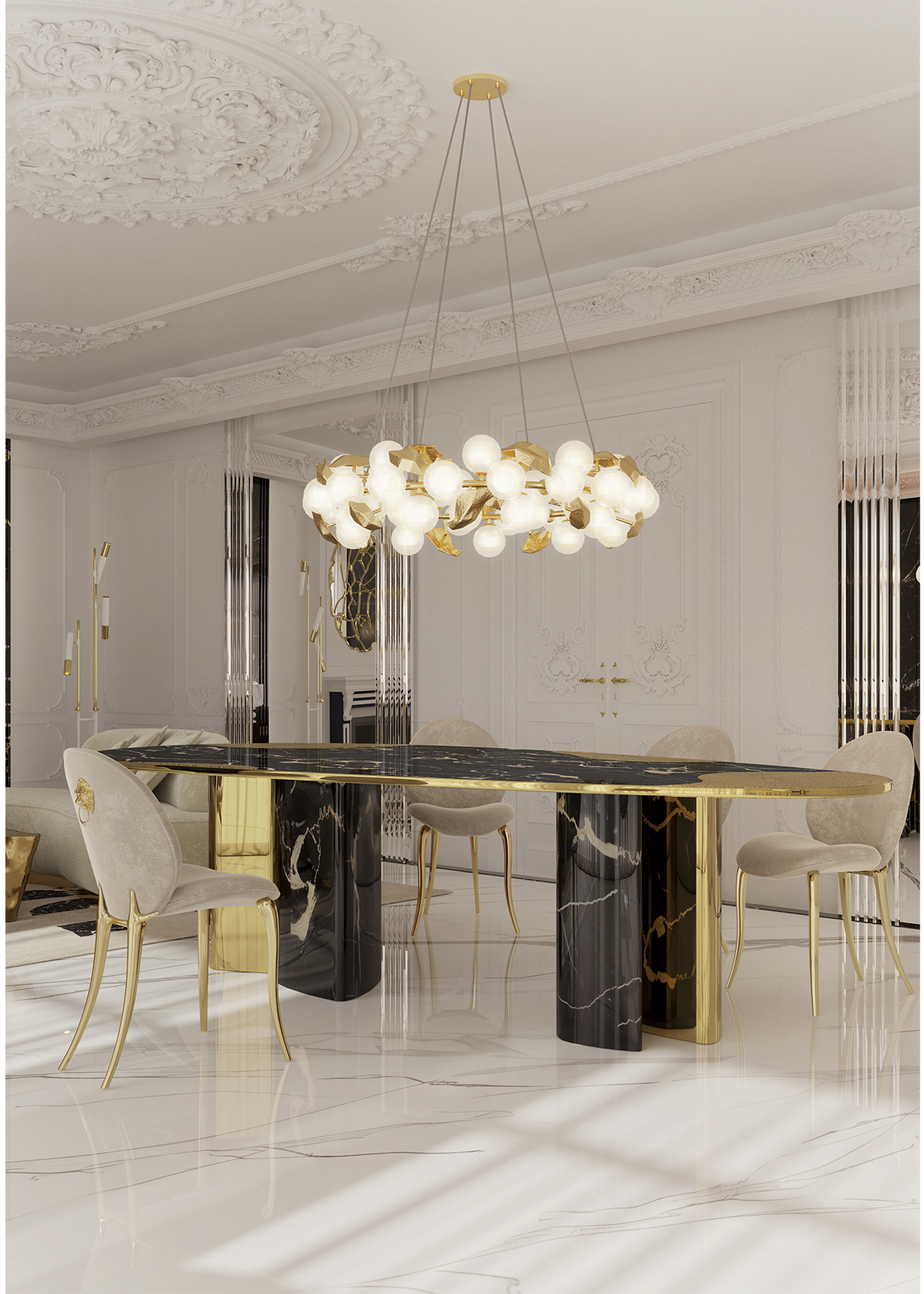 Athena Portoro marmer en gouden eettafel