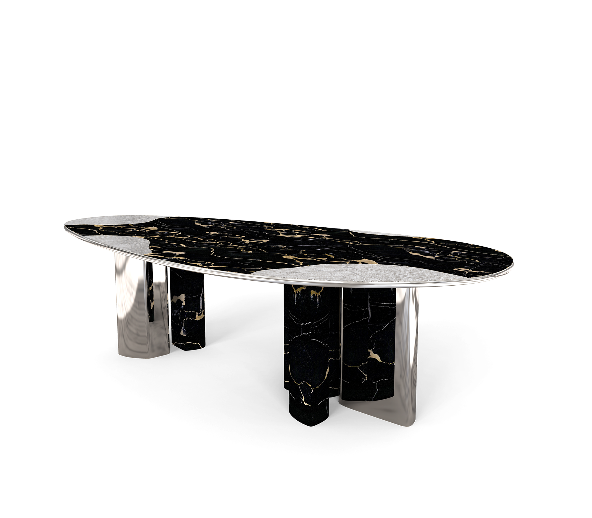 Athena Portoro marmer en zilveren eettafel