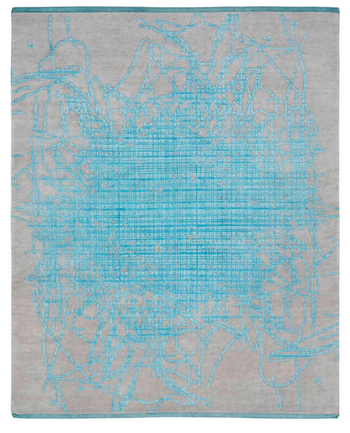 Raster muted 2 aqua vloerkleed