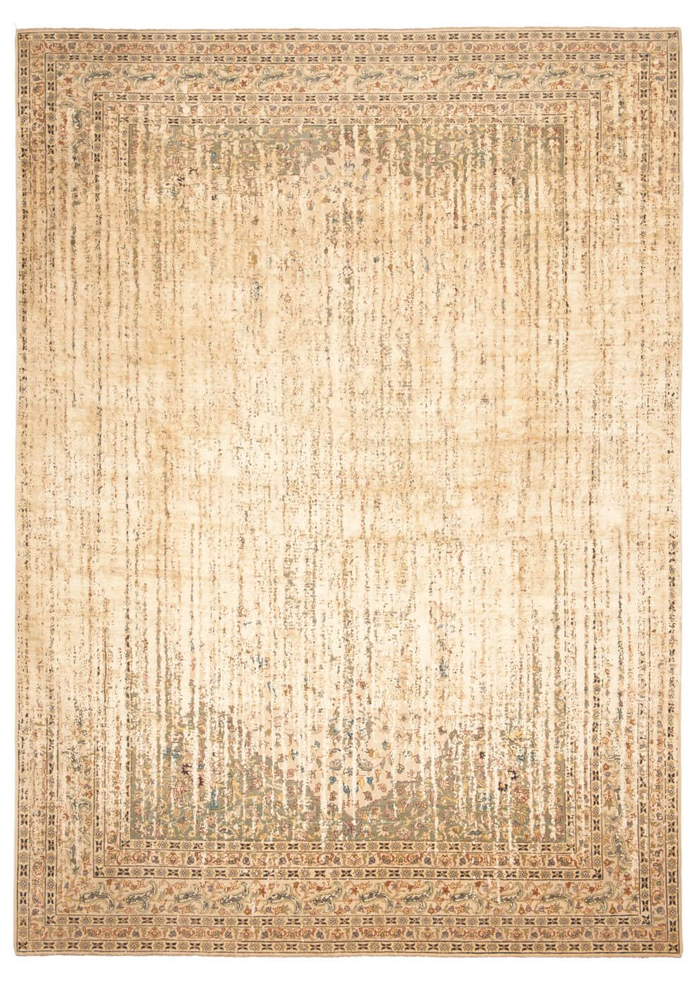 Tabriz park double vendetta zwart beige zijde tapijt | Maat: 200 × 300 cm