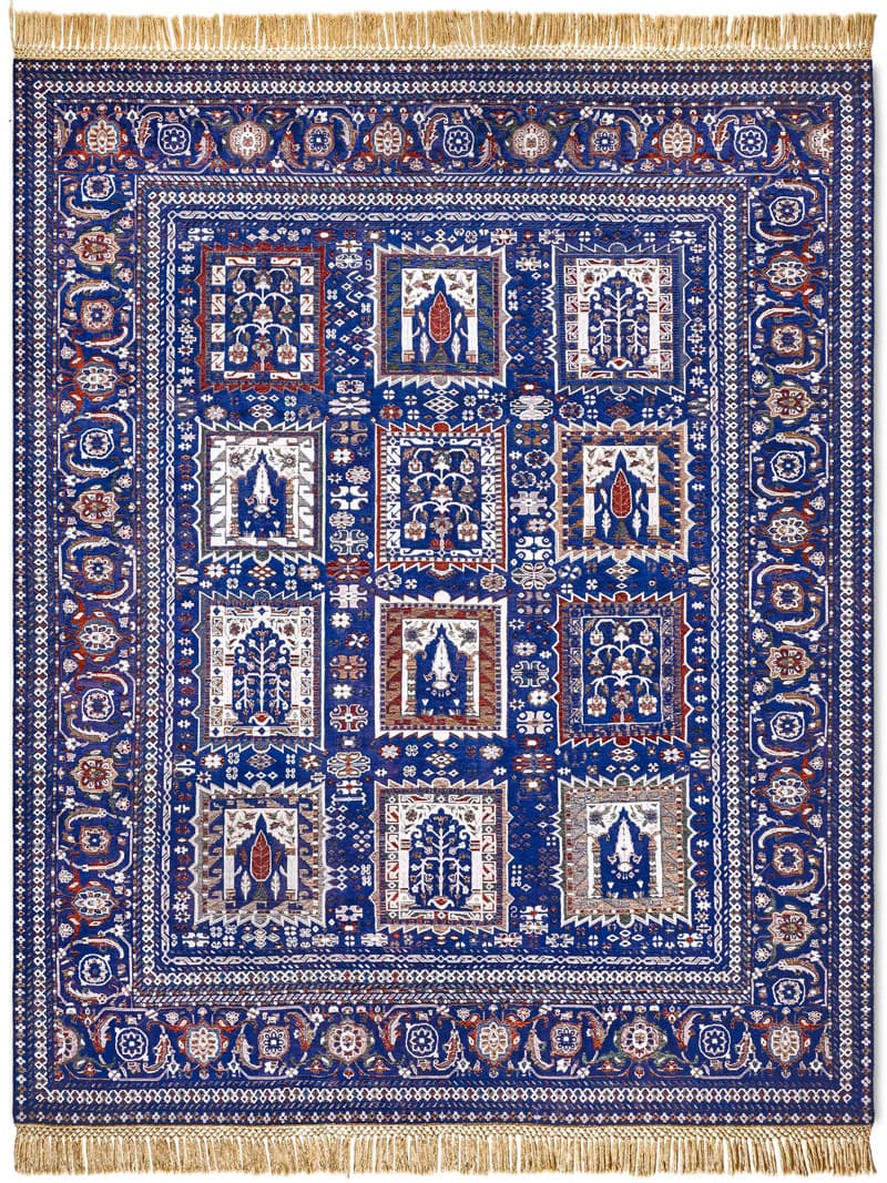 Mughal blauw handgemaakte luxe vloerkleed