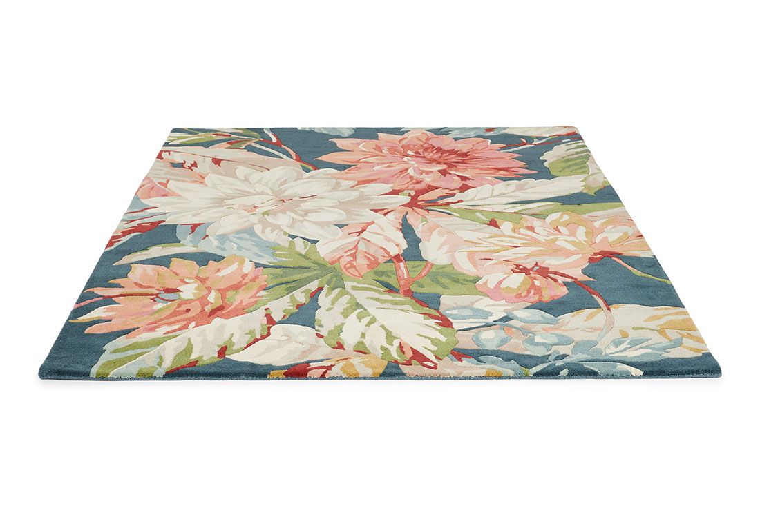 Dahlia and rosehip teal tapijt | Maat: 140 × 200 cm