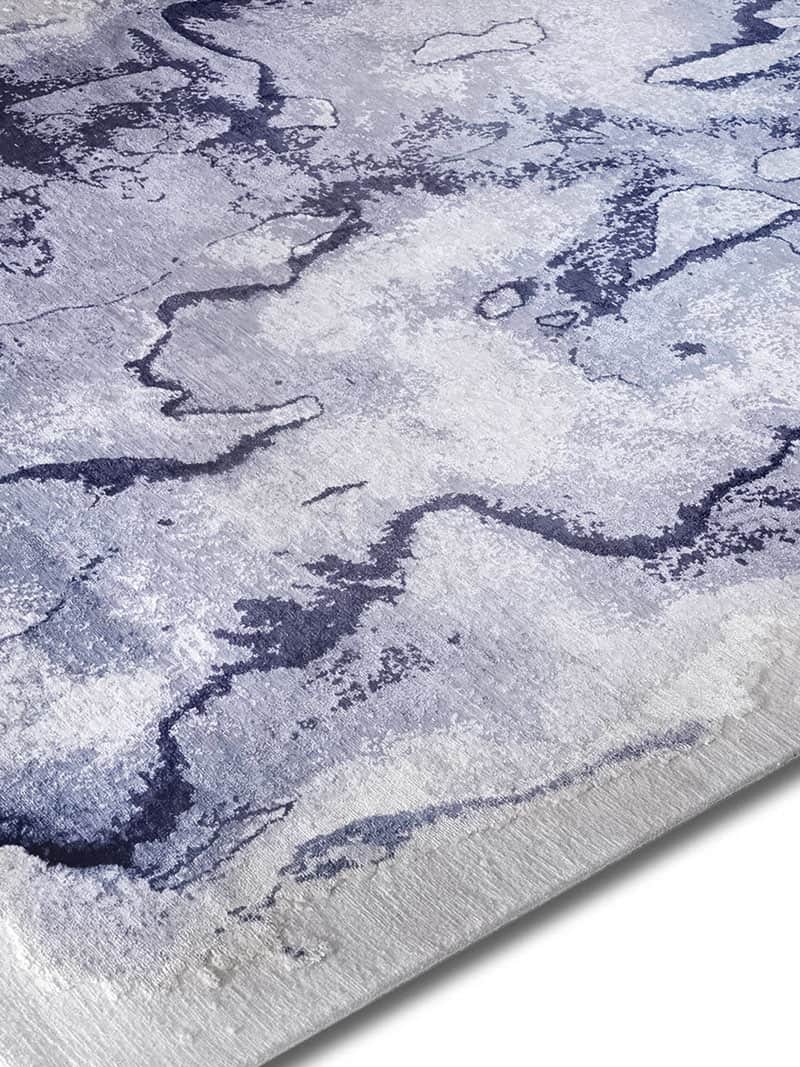 Mono blauw luxe handgeknoopt vloerkleed