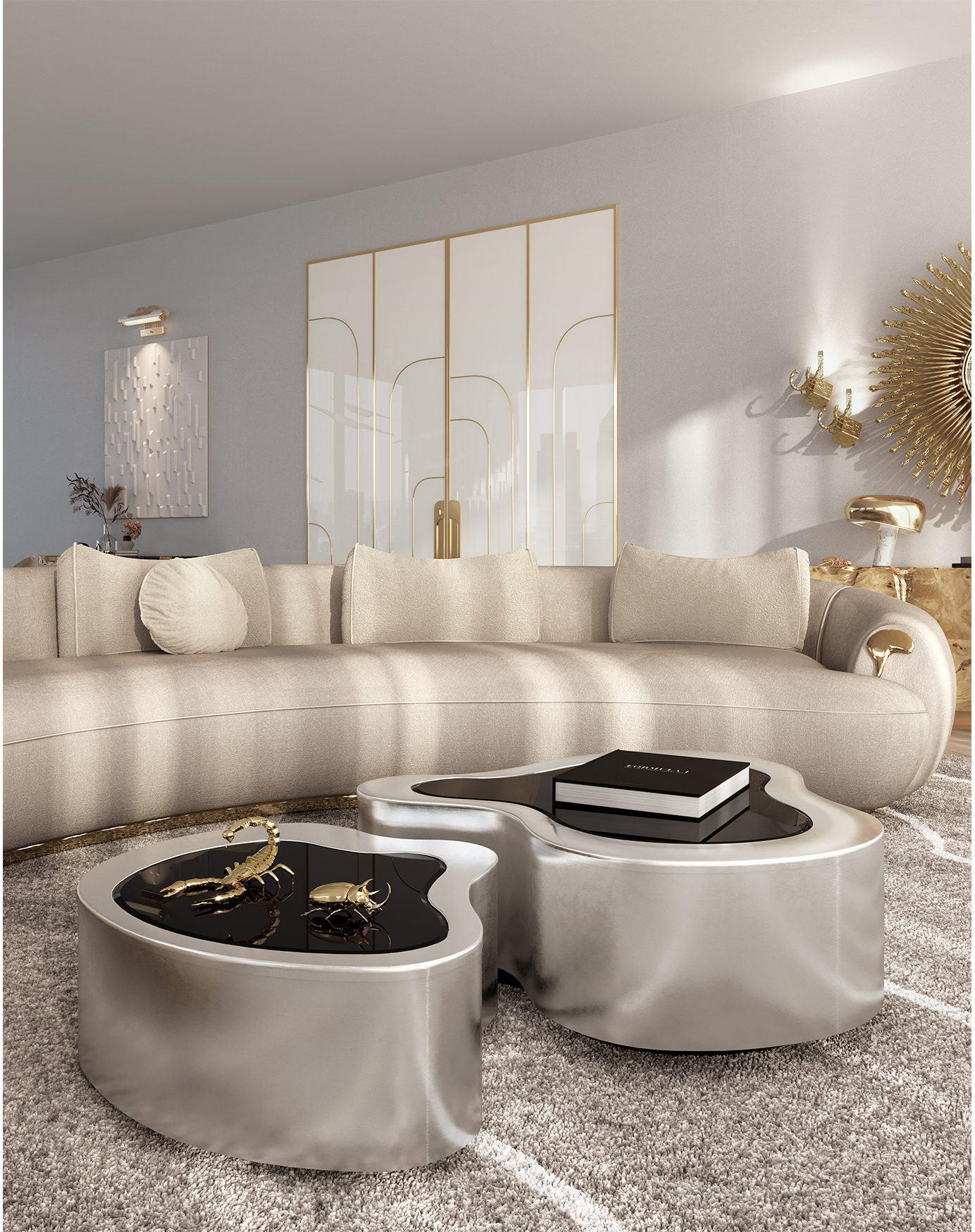 Crest gepolijst roestvrijstaal salontafelset