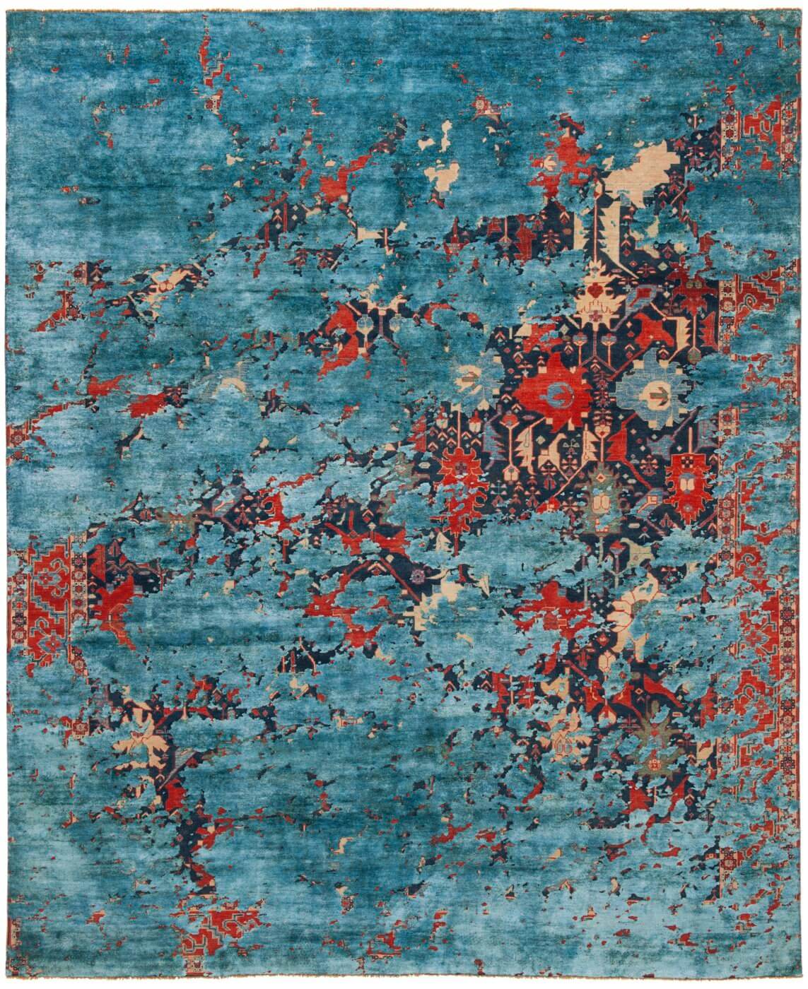 Bidjar leyton aerial marineblauw blauw zijde tapijt | Maat: 300 × 400 cm