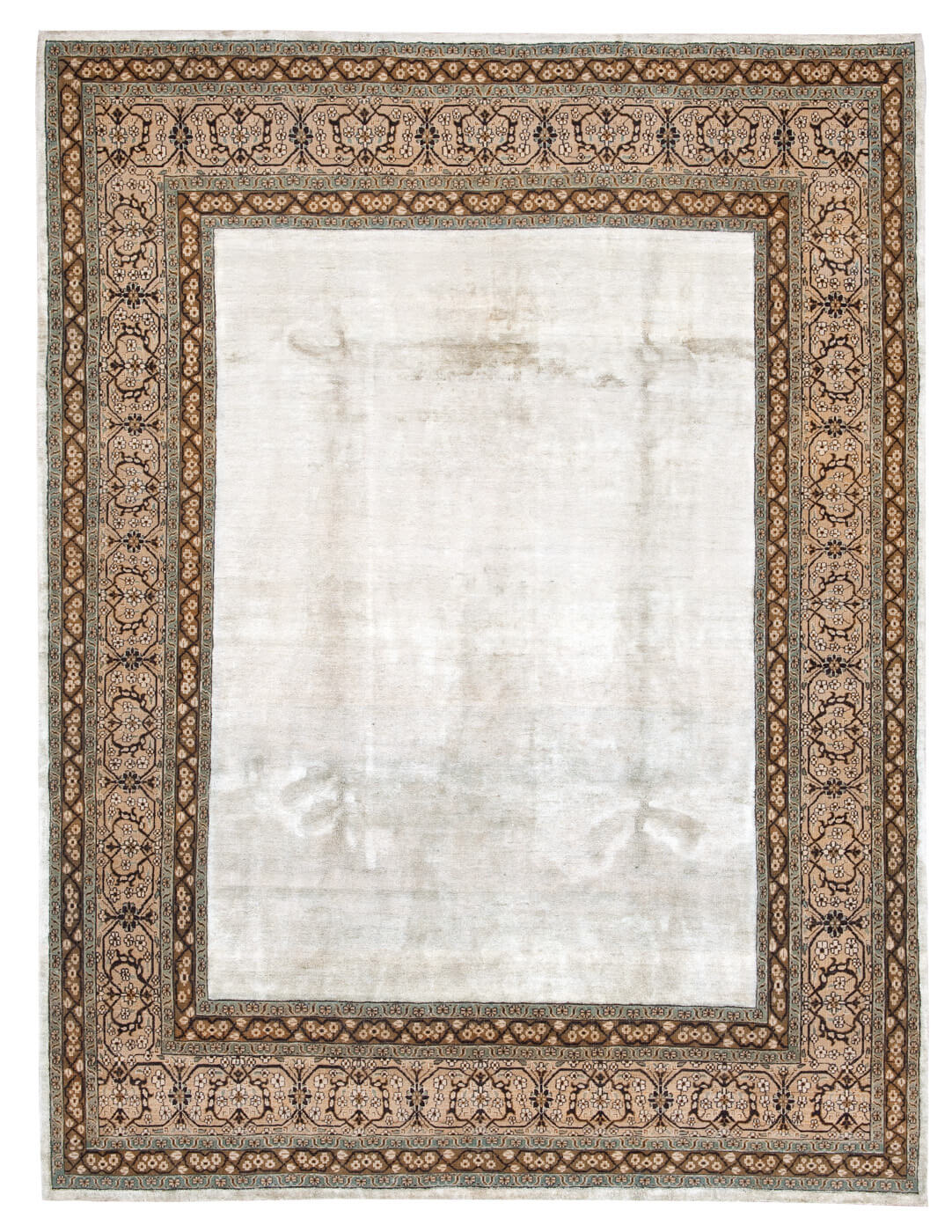 Tabriz lexington border kameelgrijs zilvergrijs zijde tapijt | Maat: 300 × 400 cm