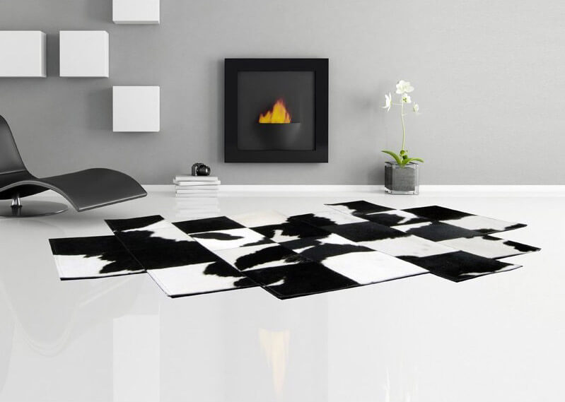 Pixel zwart & wit koeienhuid tapijt | Maat: 115 × 163 cm