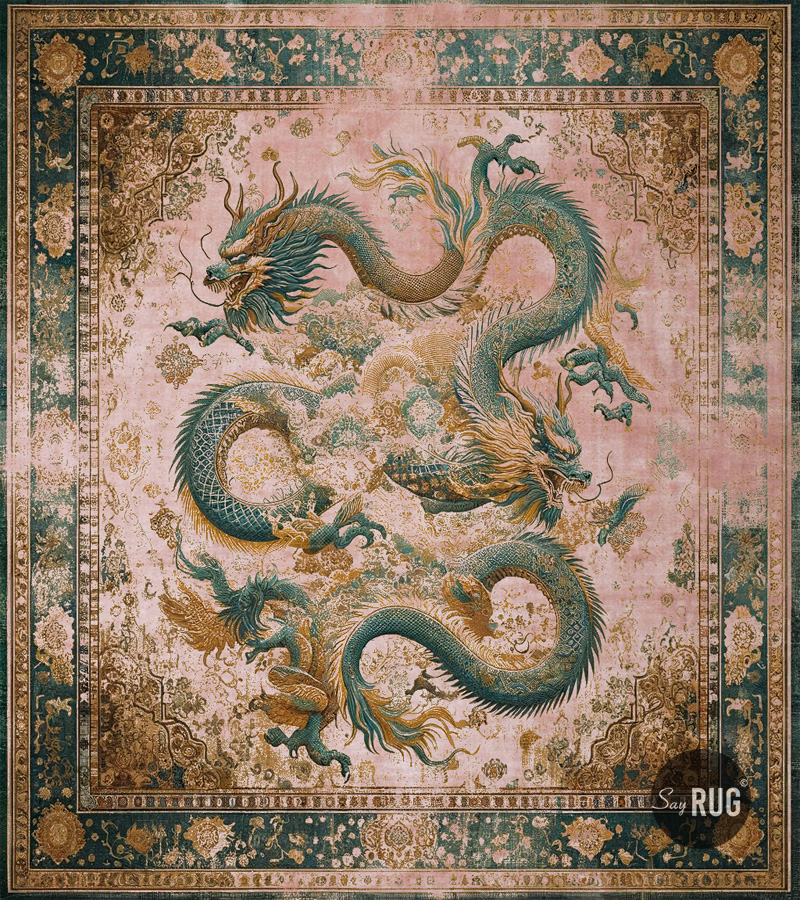 Dragon groen / roze tapijt