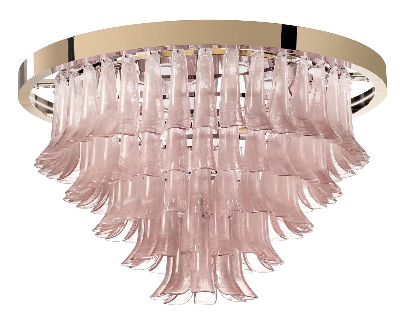 Roze Glazen Bladeren Kroonluchter
