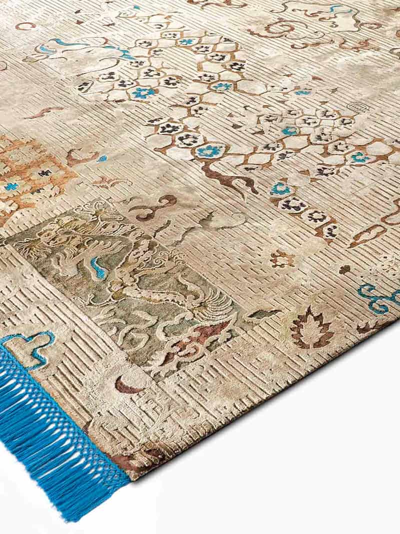 Dragon blauw / beige handgeknoopt tapijt | Maat: 305 × 427 cm